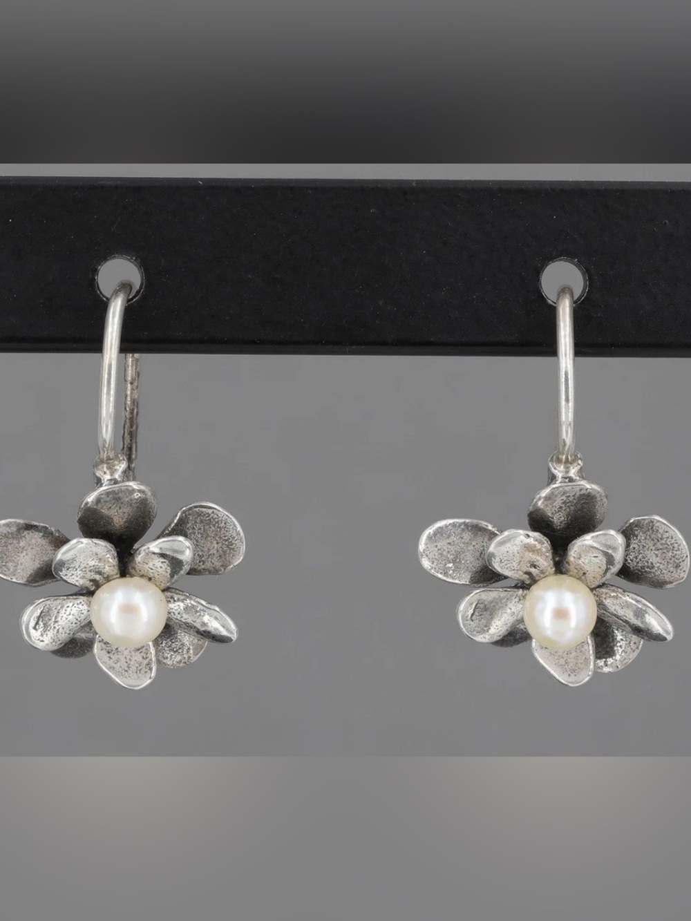 Silpada Silver Floral Pearl Drop Earrings - Silver & White